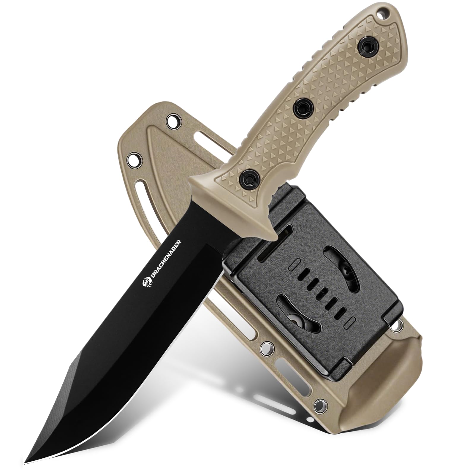 DRACHENADER Gürtelmesser WS-JT-KQ, Feststehendes Messer aus 5Cr13MoV Stahl mit 14,9 cm Klinge, Jagdmesser mit ABS-Griff, Outdoor Messer für Camping, Survival, Schwarze Klinge- Kraki Griff