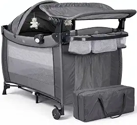 Berço de Bebê Portátil Zooper Baby Style Desmontável 2 Alturas com Trocador Mosquiteiro Móbile Central Eletrônica Som e Vibração até 18kg Dobrável Bolsa de Transporte e Rodinhas (Cinza)