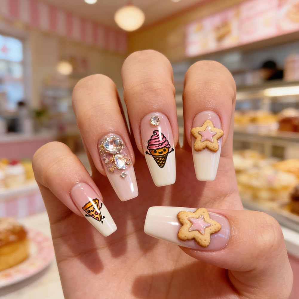PH PandaHall 3 placas de estampado de uñas de dibujos animados, lindas plantillas de arte de uñas de postre para bebidas, cupcakes, helados, plantillas de placa de acero inoxidable con herramienta