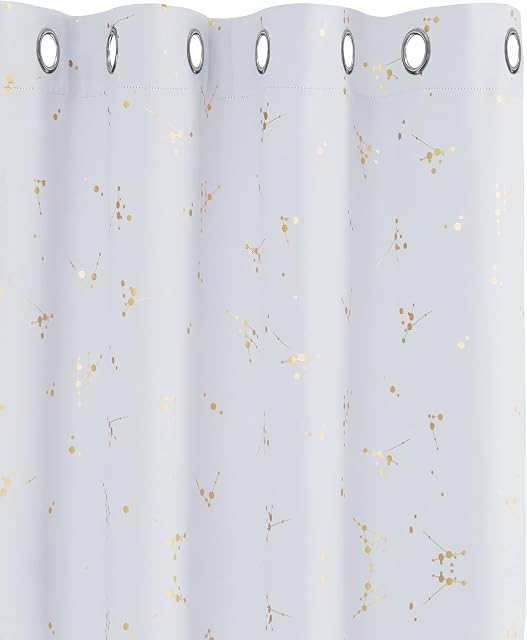 Deconovo Blackout Eyelet Curtains, Gold Constellation Printed Curtains, Thermal Insulated Curtains for Kids Bedroom, 46 x 72 Inch(Width x Length), Silver Grey, 2 panels