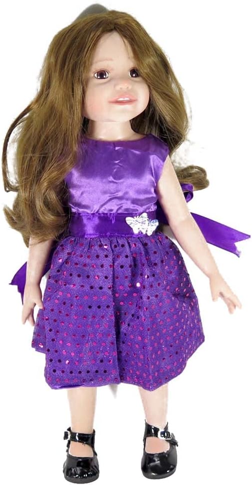 18 Inch Doll Clothes Doll Accessories - Beautiful Purple Dress with Dots Outfit Fits 18 inch Gril Dolls ZK07