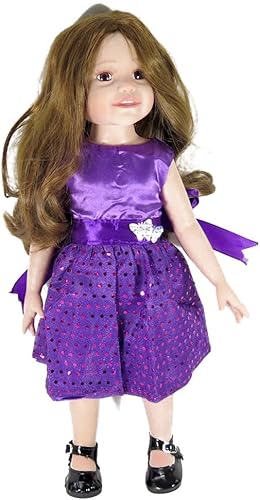 Miniatura 5 de Ropa de muñeca de 18 pulgadas, accesorios para muñecas, hermoso vestido morado con lunares que se adapta a muñecas Gril de 18 pulgadas ZK07