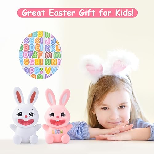 Miniatura 5 de Alcancía de conejo para niños, banco de dinero de plástico irrompible, banco de monedas para niños, regalos prácticos para Pascua, cumpleaños,