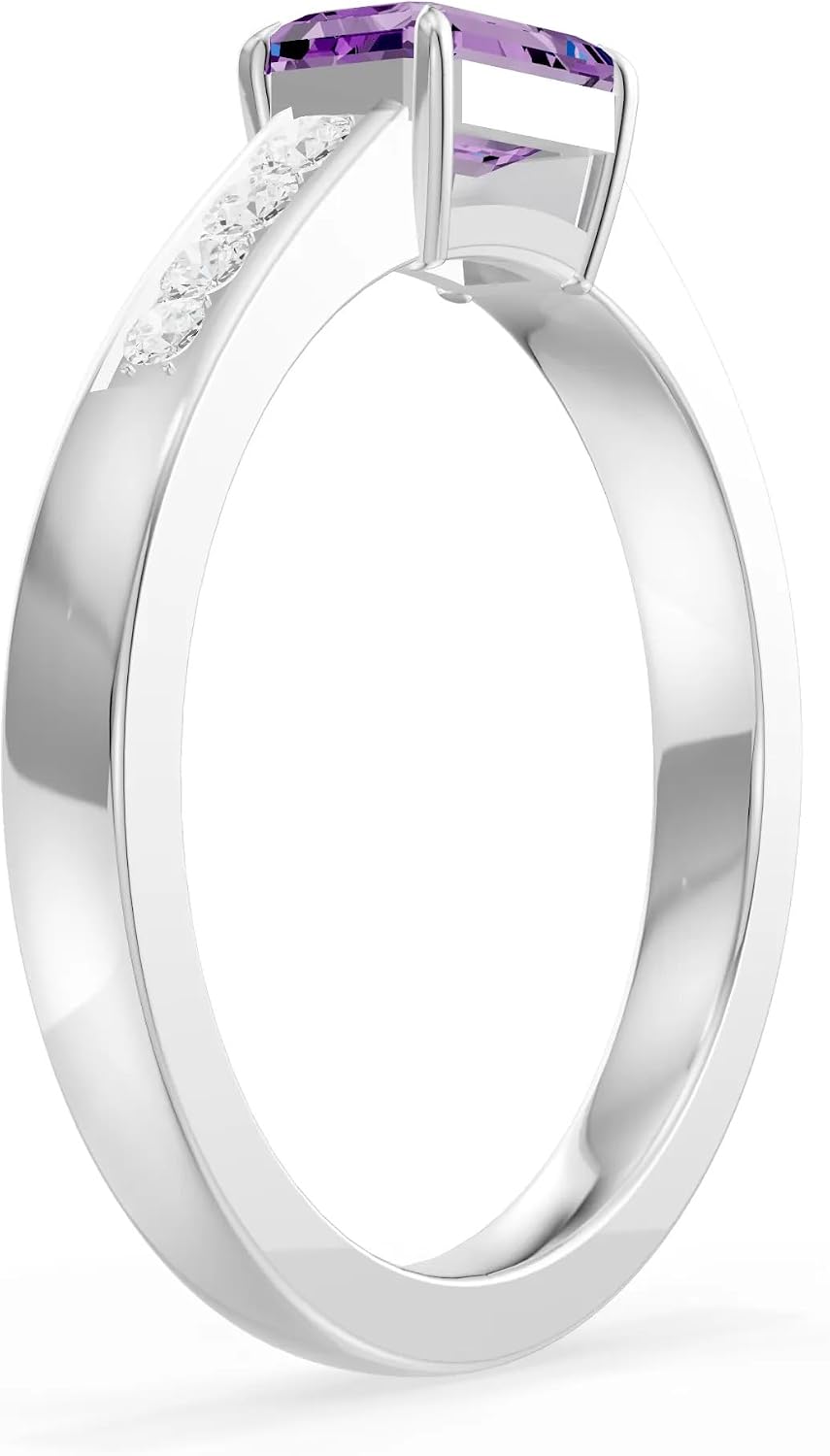 PEORA Emerald Cut Cut Amethyst Solitaire Band Available in Solid 10K, 14K or 18K Ring – White, Yellow or Rose Gold