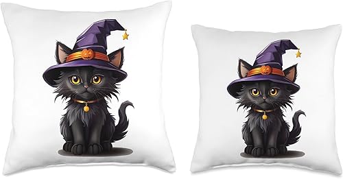 Miniatura 3 de Helloween pumpkin cat Throw Pillow, 16x16, Multicolor