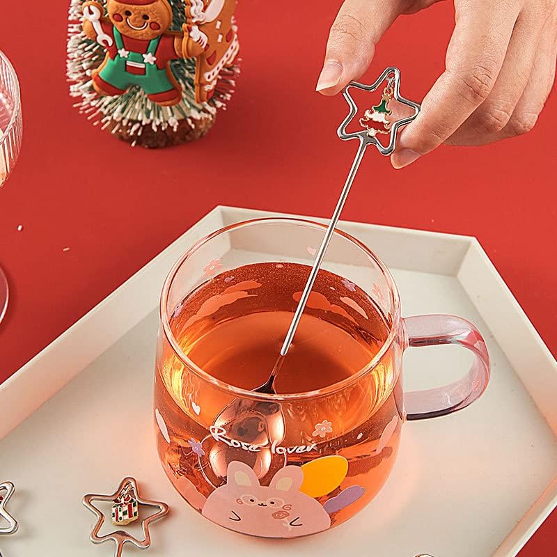 Silverware Flatware Set, 6/24/36/48 Pieces 304 Stainless Steel Tableware Creative Christmas Star Pendant Dessert Coffee Stirring Spoon(Gold,24 Pieces for 4)