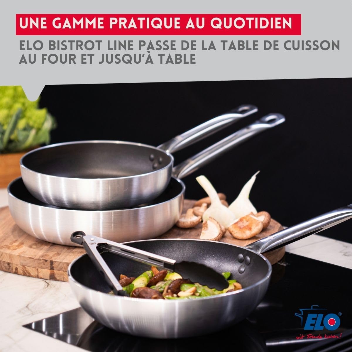 Elo Batterie cuisine poêle 28 cm et 4 faitouts 12/14/16/20 cm | Lot complet pour équiper la cuisine, Poêle 28 cm et 4 faitouts, Cuisson sur tous feux, Inox et aluminium, Passe au four