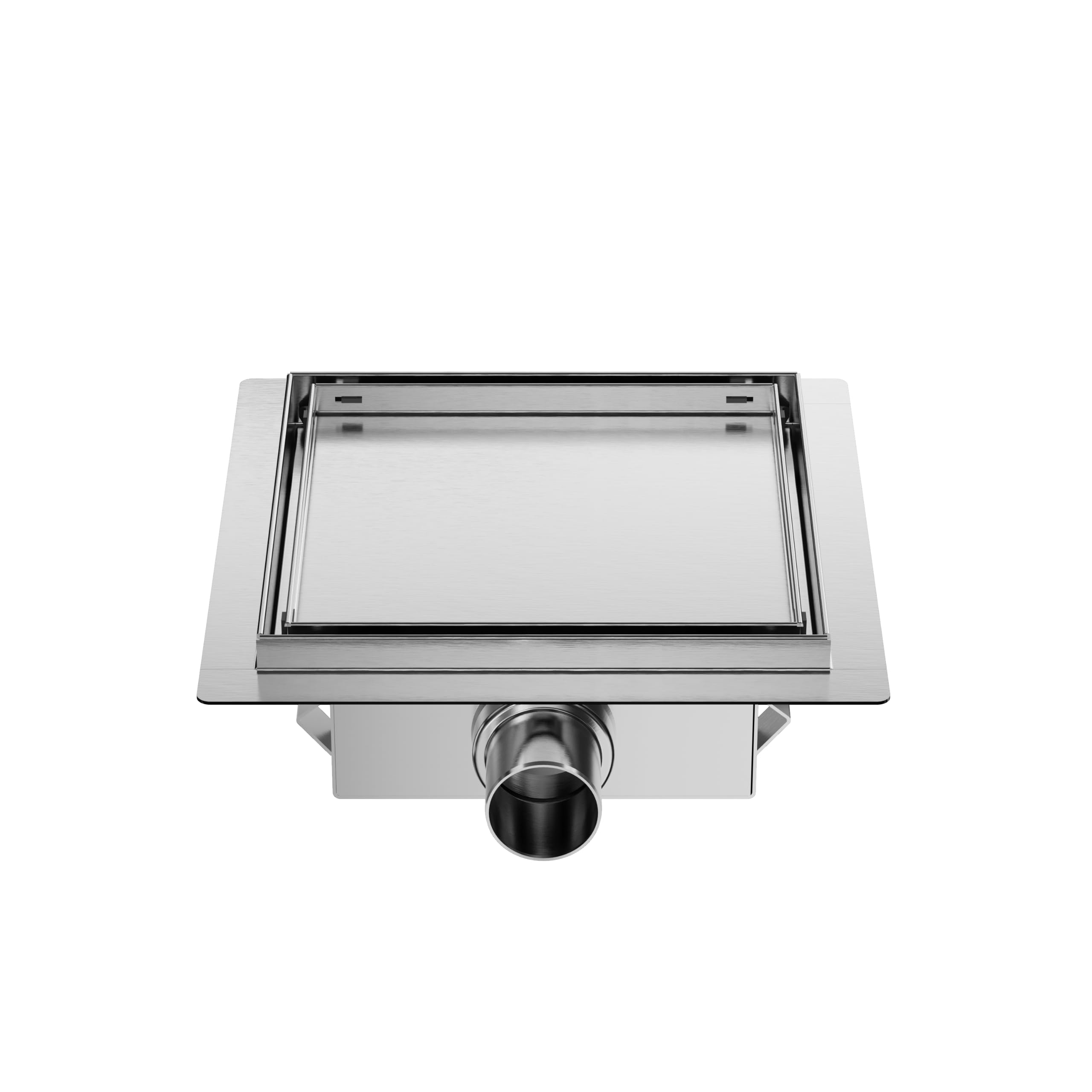 Caniveau de Douche Carré 20x20 cm INOX - Caniveau d'Évacuation Complet pour Salle de Bain - Extra Plat - Chromé des Deux Côtés - Caniveau de Douche W-Drain 2en1