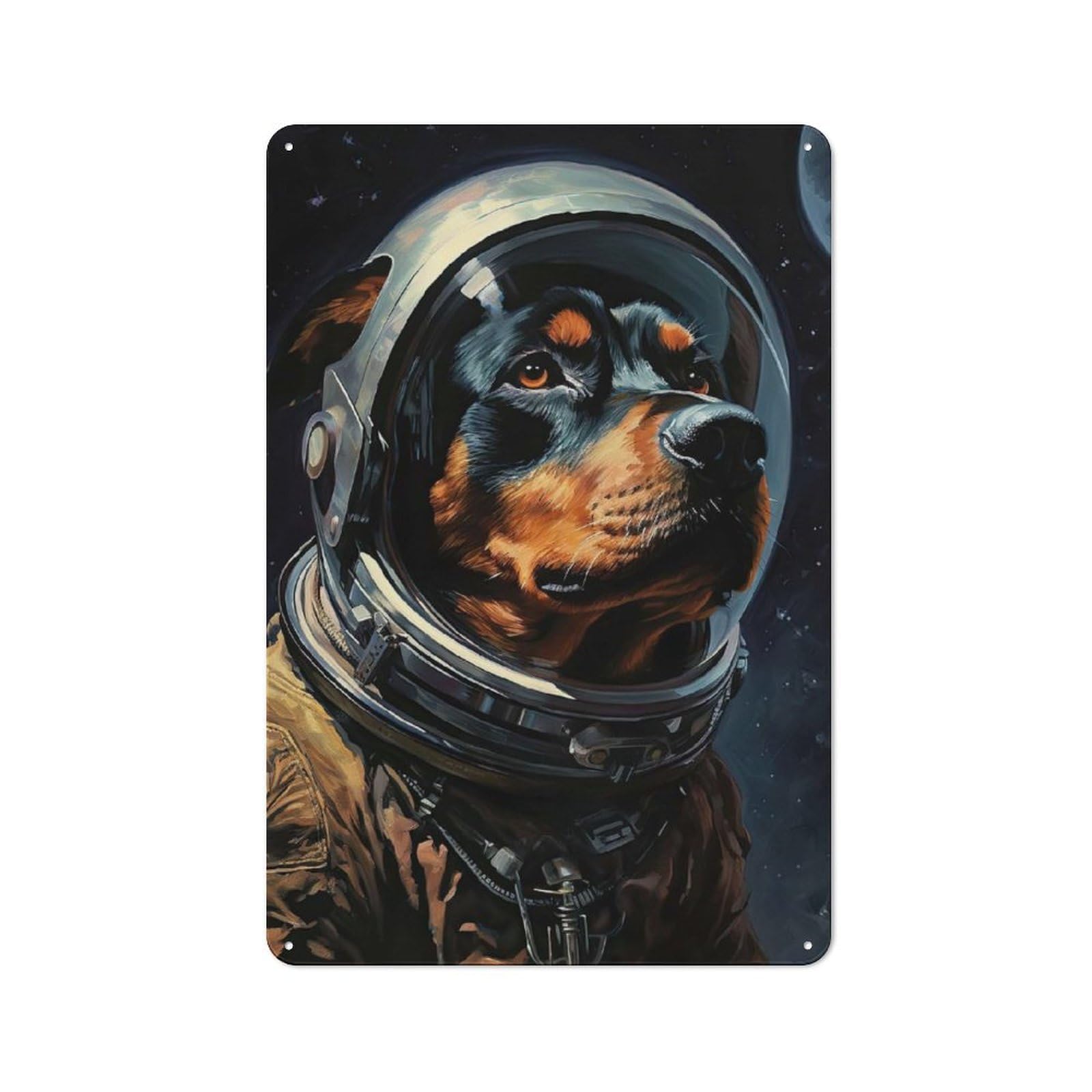 Junmoney Style-21 30X20cm Vintage Tin Sign With Rottweiler The Astronaut For Hobby Room Or Studio, For Winter Interiors And Metal Sign Collectors