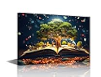 TUMOVO 1 Panels Modern Wall Art World Philosophy Day Concept with an Old Book and a Tree of Knowledge Pictures Print on Canvas for Home Office Wall Decorations, Ready to Hang, 24