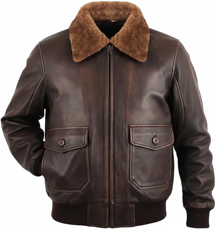 G-1 Leather Bomber Jacket Men - A2 Aviator Style Flight Distressed leather jacket - US Army WW2 Pilot Outerwear