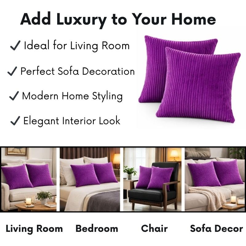 Image of RD TREND Cushion Cover Set of 2, Decorative Sofa Living Room Home Square Cushion Covers 16 Inch x 16 Inch, Aesthetic Corduroy Striped Double Sided (Dark Pink)