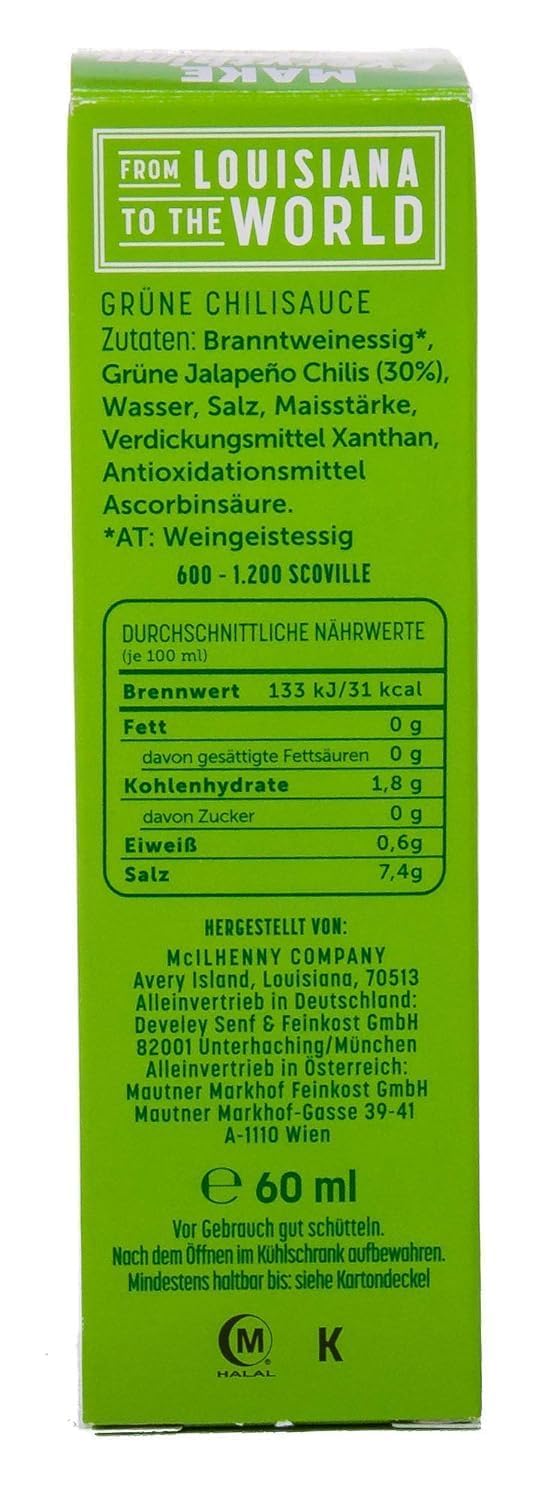 Salsa de chile Tabasco 60 ml - Juego de 5 sabores | Rojo | Verde | Habanero | Chipotle | Ajo