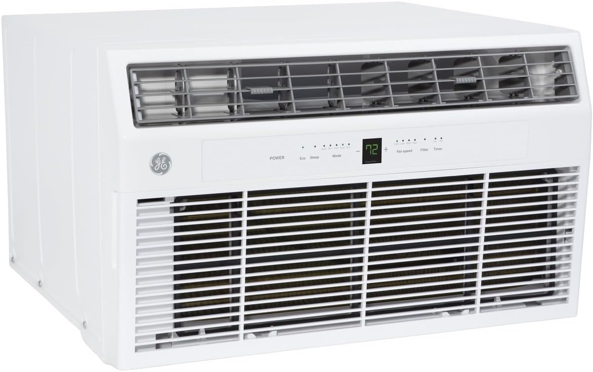 Vinklet view of the GE AKEQ12DCJ through-the-wall air conditioner