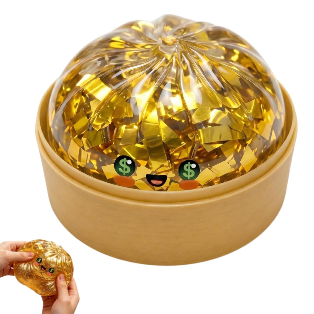 Dumpling Squishi Mystery Box, Glitter Dumplings Squishies Toy, Gold Squeeze Bao Bun Ball Stress Relief Hand Toys with Steamer, Shark Dough Fidget Sensory Toy (1pc-A)