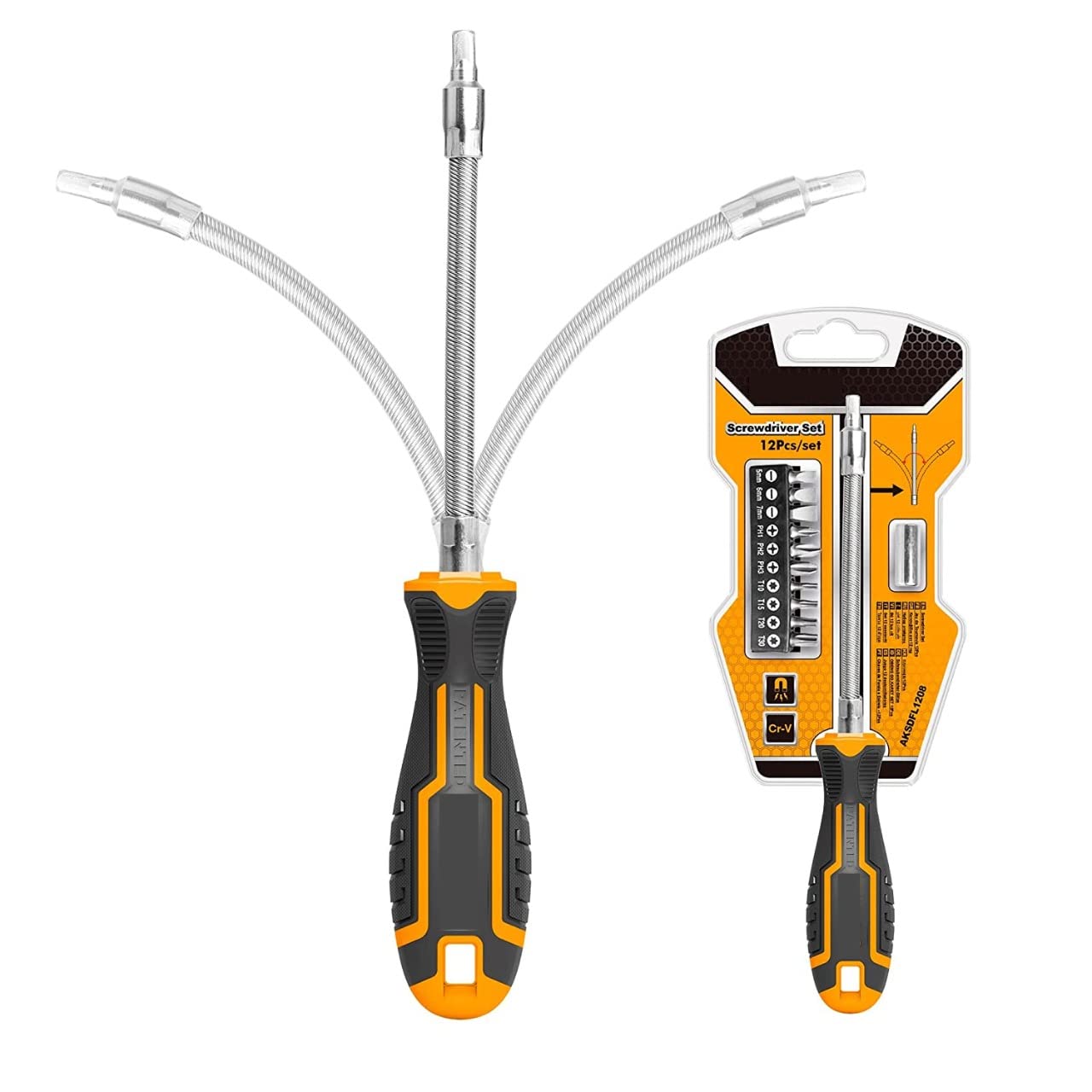 Homdum Flexible Shaft Screwdriver – 12 Pieces Screwdriver Accessories – Folding Shaft - Anti-Slip Handle – Chrome Vanadium Steel bits – Multiple bit Sizes- 10 bits Pieces – 1 Adaptor (B0B5RNRQK7) Amazon Price History, Amazon Price Tracker