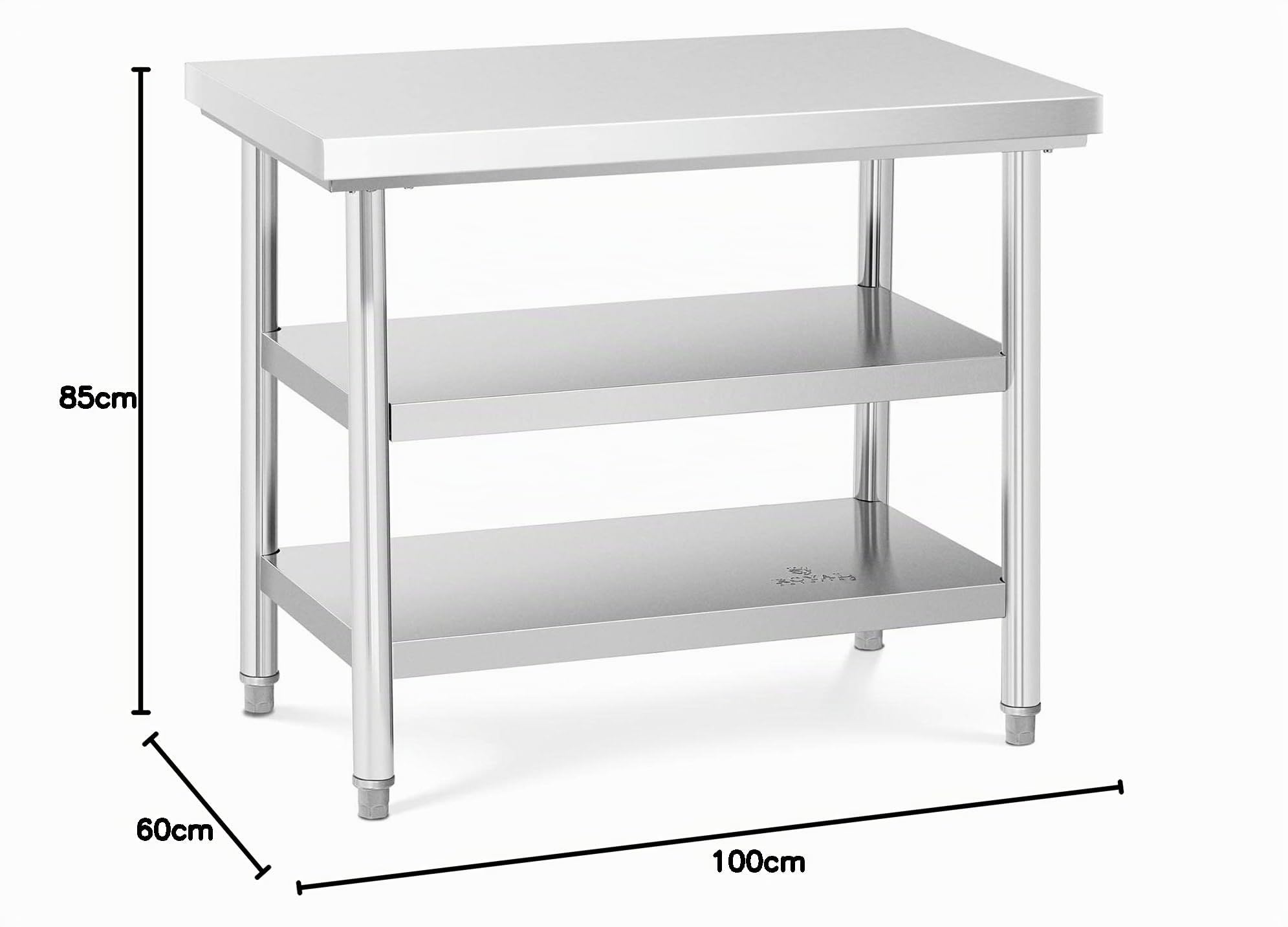 Royal Catering Mesa De Acero Inoxidable para Hostelería RCWT-100X60-3L-E (Capacidad de Carga: 500 kg, Superficie de 100 x 60 cm, 3 Niveles, Acero Inoxidable)