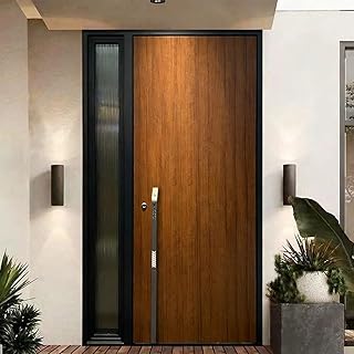 Modern Aluminum Front Door with Wood Grain Finish, Contemporary Entry Do...