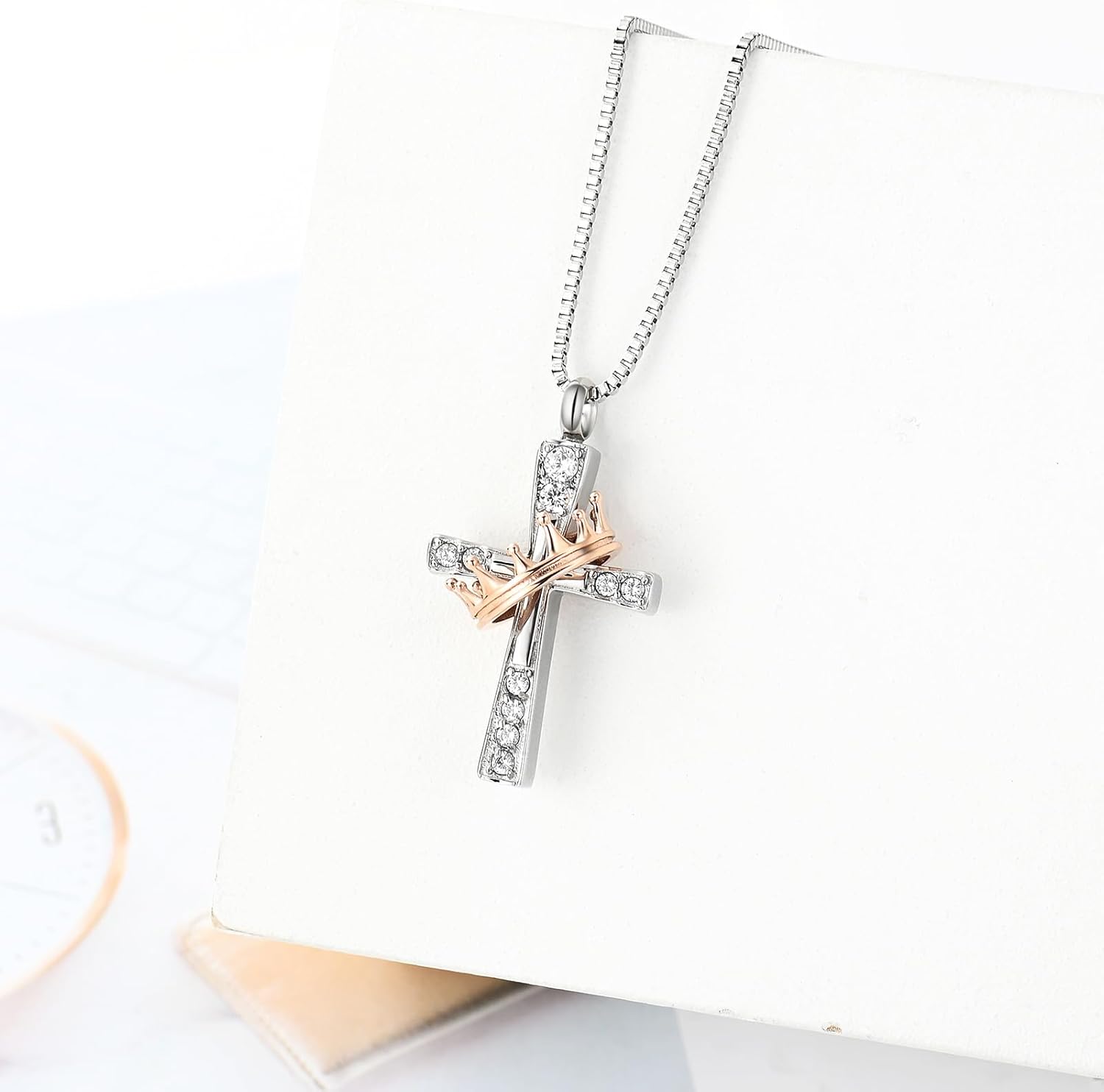 XSMZB Crown Cross Urn Necklace for Ashes for Women Men Cremation Jewelry Memorial Urn Locket Ashes Holder Keepsake Pendant - Image 6