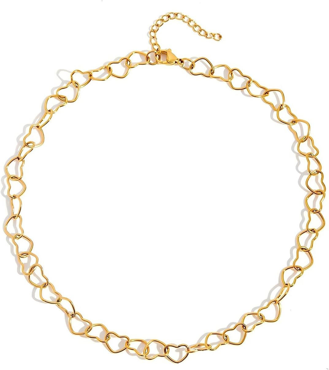 Gold Choker Necklaces for Women Trendy 14K Gold Plated Heart Chain Necklace Fashion Simple Collar Accessories Valentine's Day Jewelry Gifts (Gold)