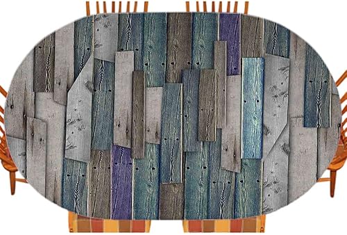 ESFVRG Mantel rústico ajustable para mesa, tablones de madera azul y gris, clavos para puerta de casa de campo, arte temático de vida campestre,