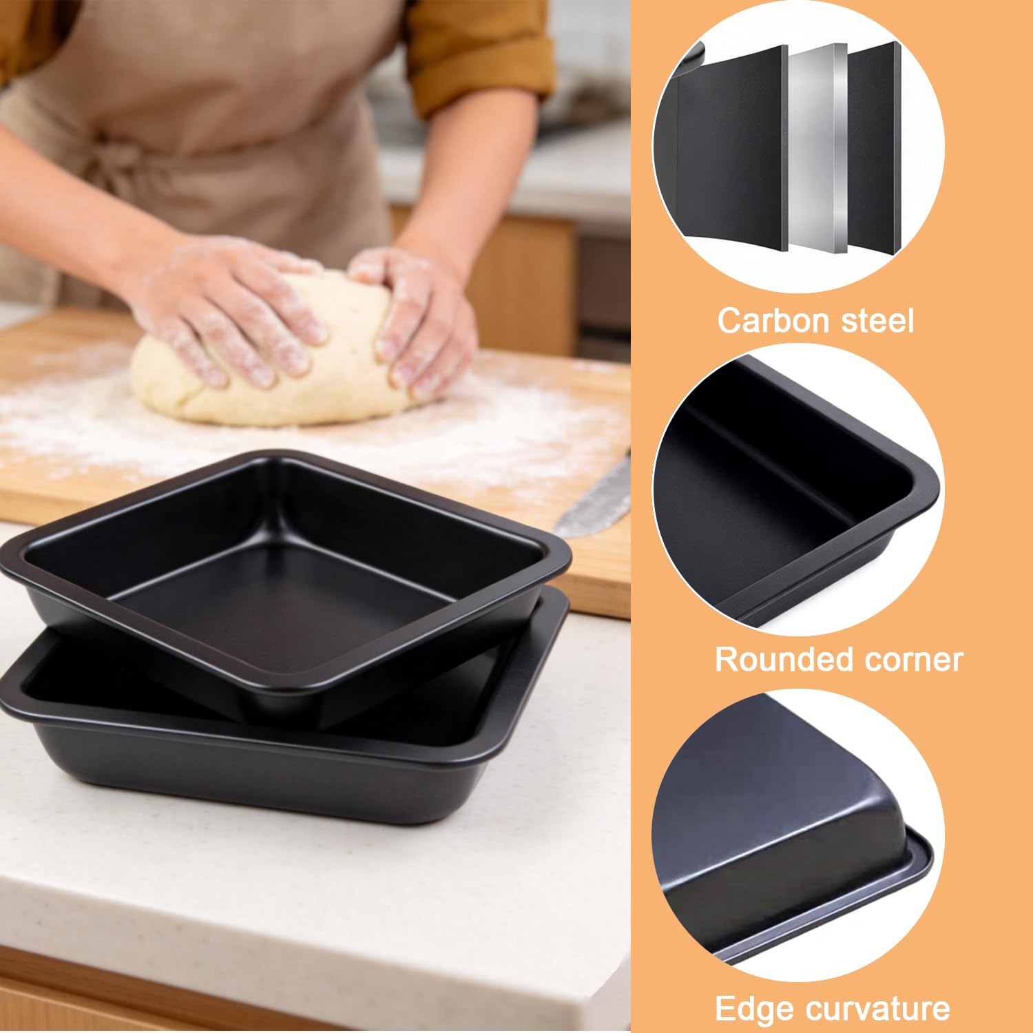 2 Quadratische Auflaufform, 22.5x22.5x4.5cm Brownieform Eckig Kuchenform Backform Kastenform Brot Brotbackformen mit Antihaftbeschichtung Brotformen zum Backen für Backofen, Ninja Heißluftfritteusen