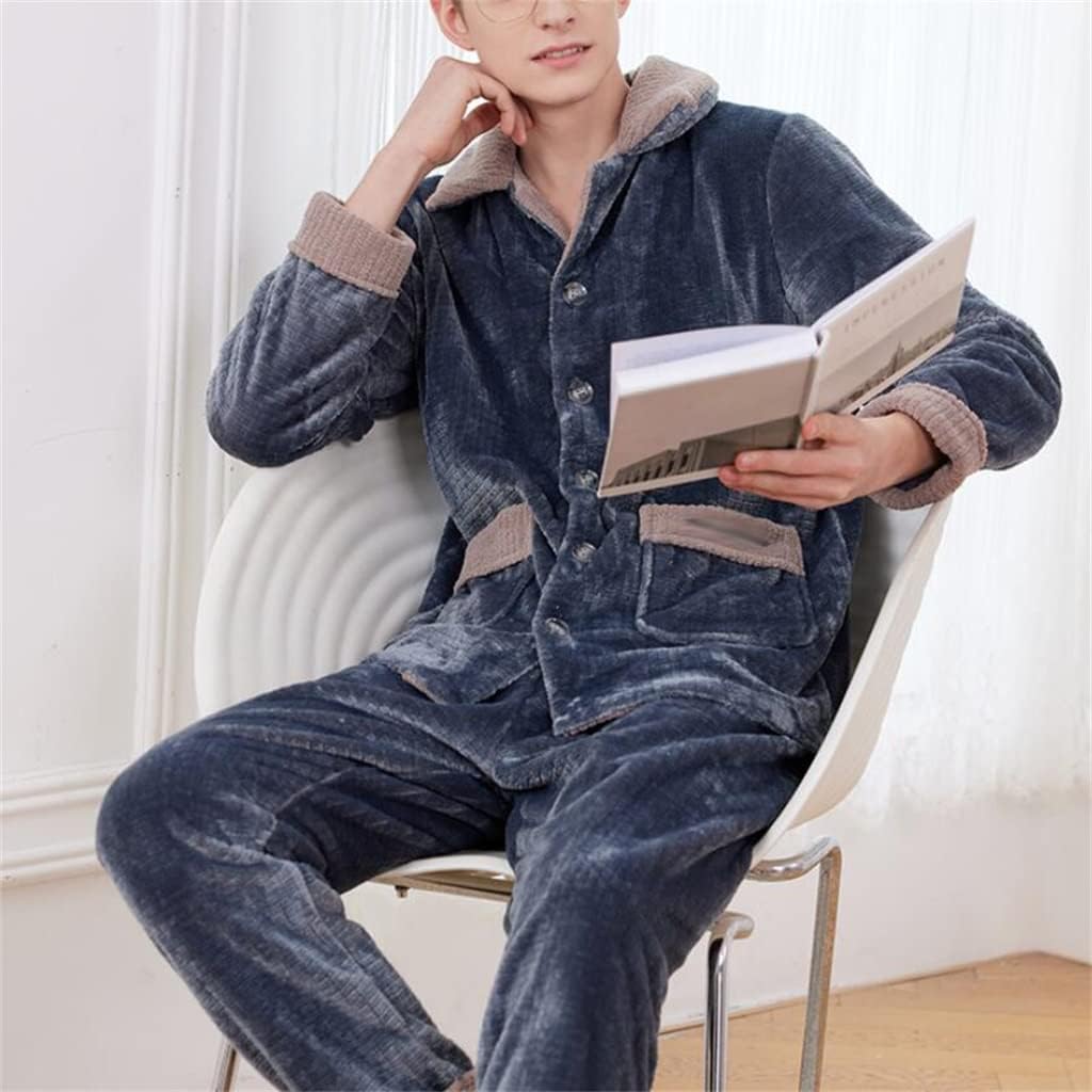 Leisure Homewear Coral Fleece Pajamas Men's Autumn And Winter Warm Flannel Youth Suit