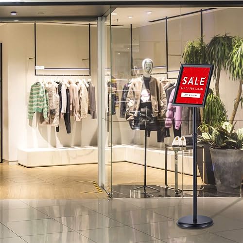 Miniatura 9 de Soporte de cartel de pedestal ajustable de 8.5 x 11 pulgadas, soporte de letrero de pie negro con marco abierto de aluminio para letrero