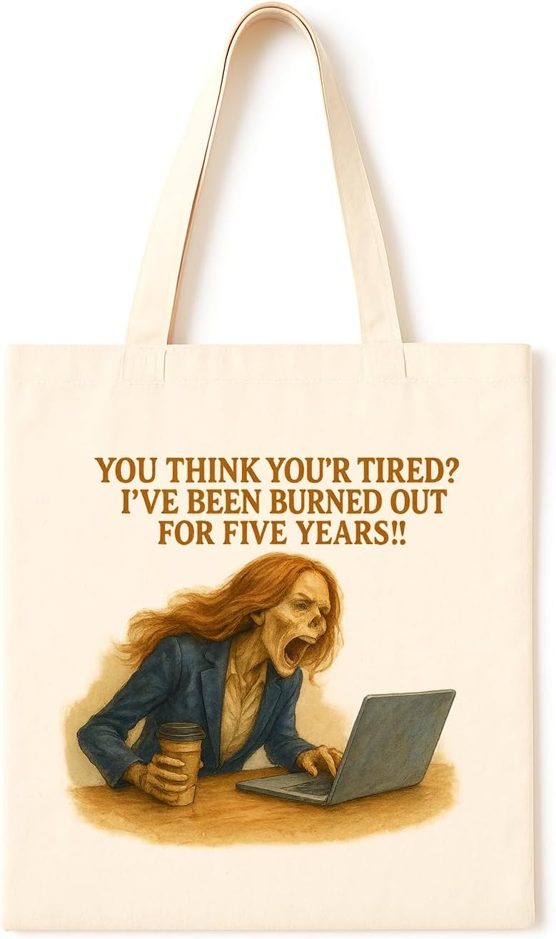 Five Years Burned Out ~ Screaming zombie businesswoman with coffee and laptop, perfect for overworked professionals, sarcastic coworkers and anyone living on caffeine and rage