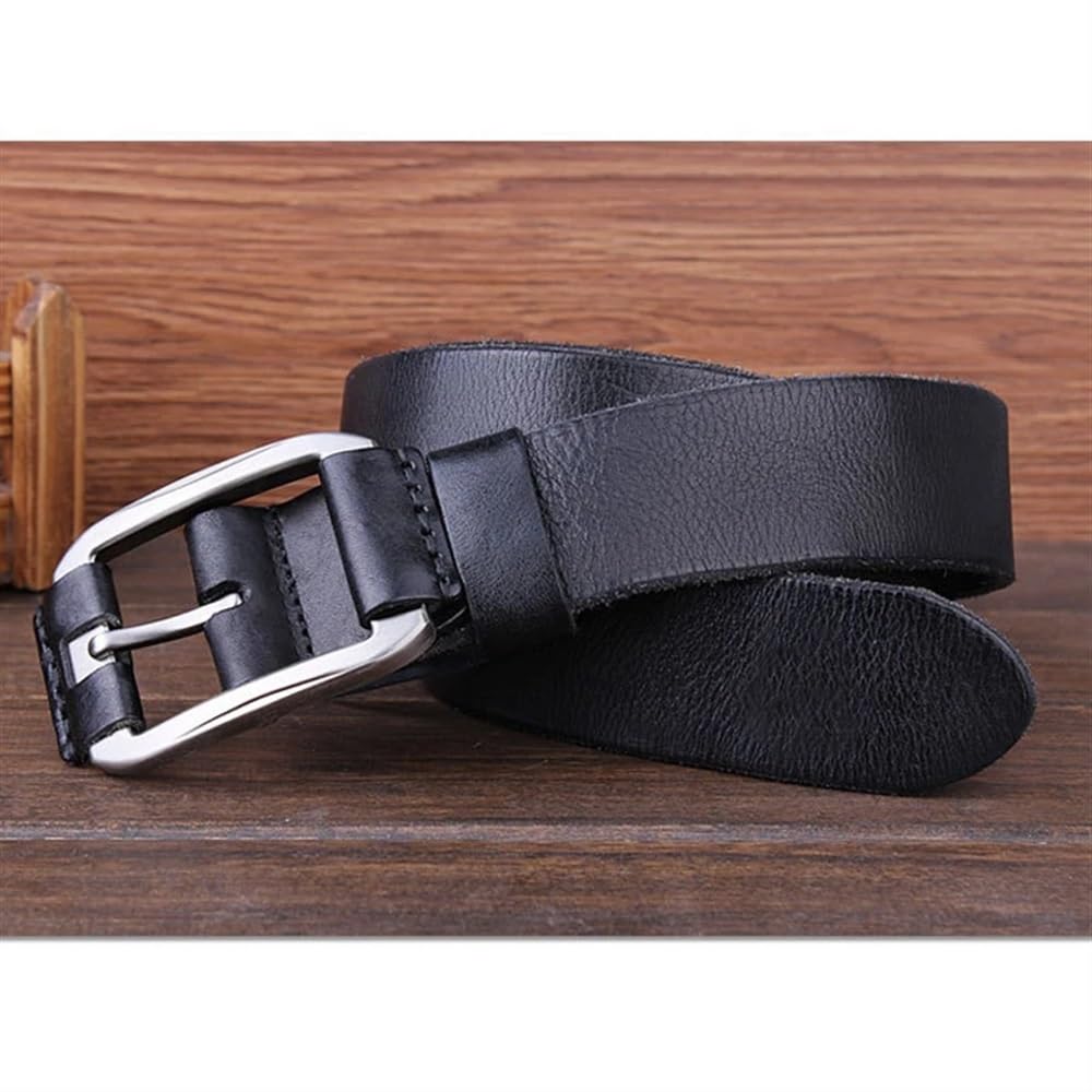 Cinturón Ajustable de Cuero Genuino, Cinturón Casual de Cuero de Capa Superior for Hombre Cinturones de Cuero Genuino con Hebilla de diseño Vintage(Black,115)