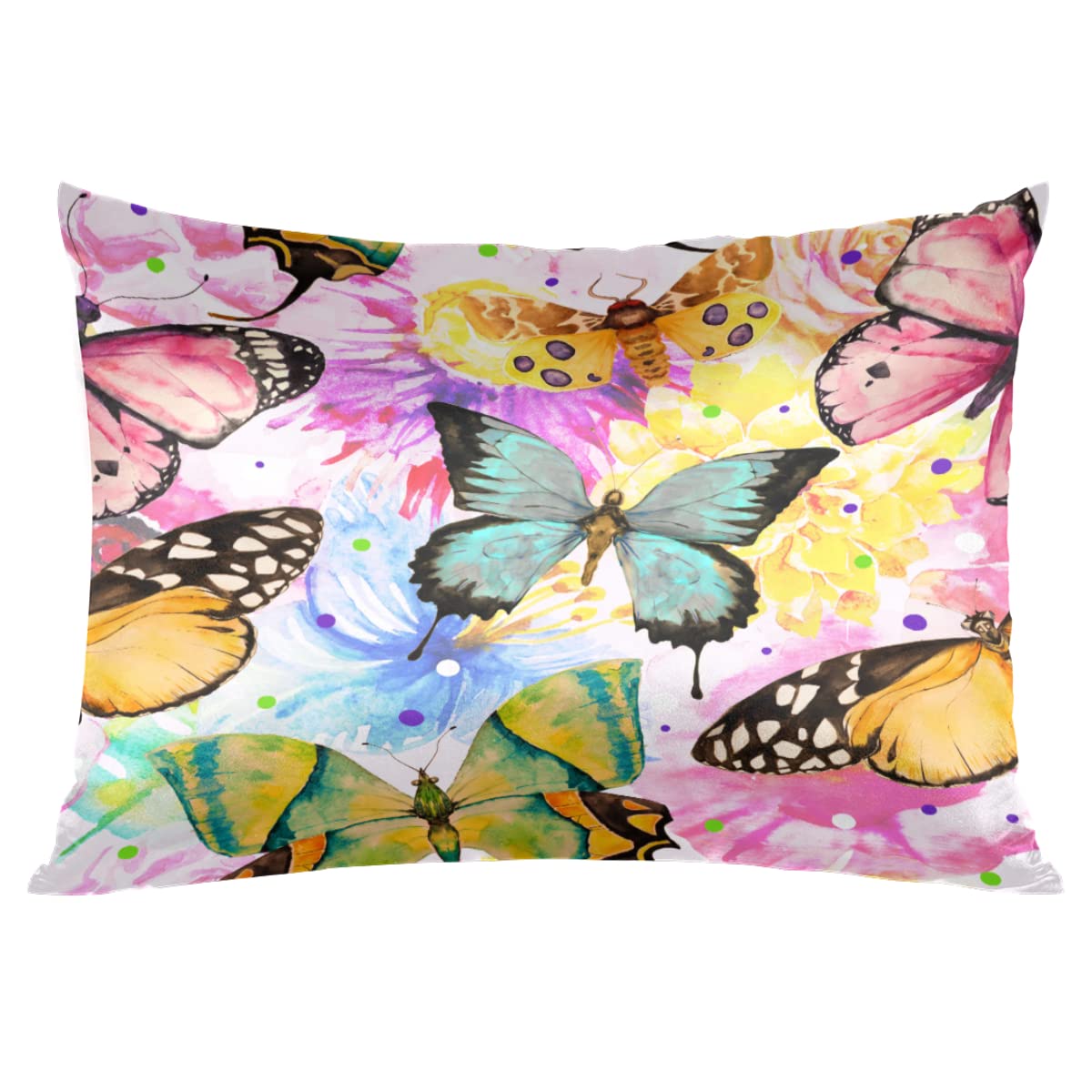Envelope Closure Satin Pillowcase for Hair and Skin Silk Pillowcase Standard Size Watercolor Butterflies Pillow Cases Cooling Satin Pillow Covers