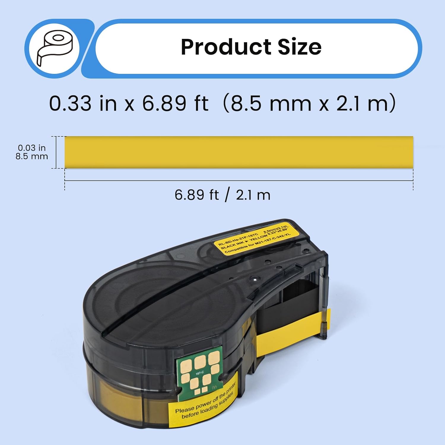 Heat Shrink Tubing Label Tape Compatible for M21-187-C-342-YL Work with M210, M210-LAB, M211, BMP21-PLUS, BMP21-LAB Printers Black on Yellow 0.33" Width 6.8' Length