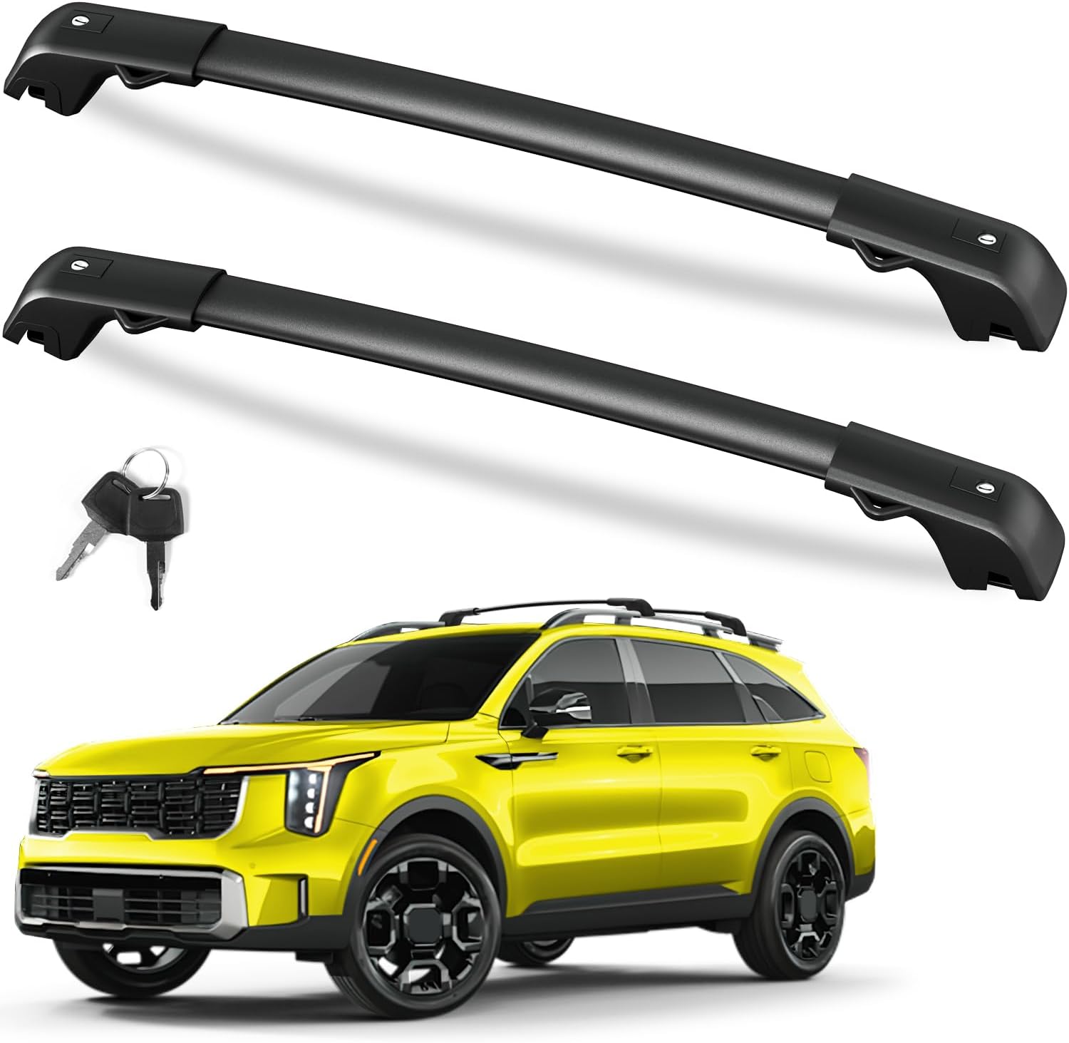 FengYu 300lbs Lockable Roof Rack Cross Bars Compatible with Kia Sorento X-Line & X-Pro 2021-2026 (with Raised Side Rails), Aluminum Roof Rails Cargo Bars Rooftop Black Carrier Luggage
