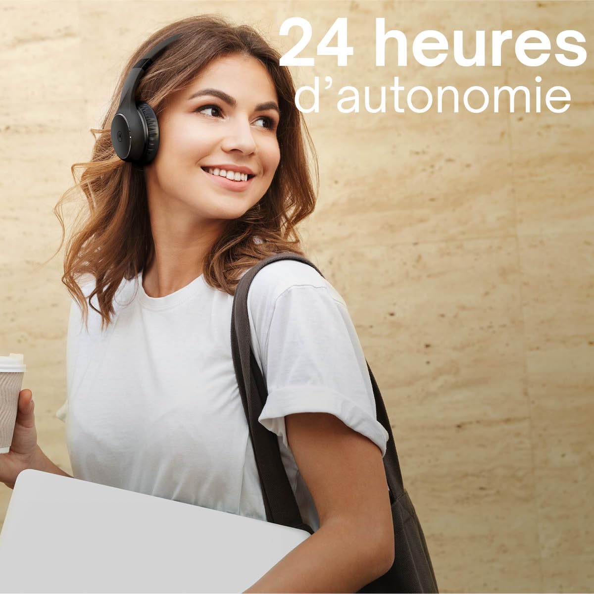 Motorola Sound Moto XT 220 | Casque sans Fil avec 24 Heures de Temps de Jeu et Microphone | Isolation Acoustique Passive et Pliable | Noir