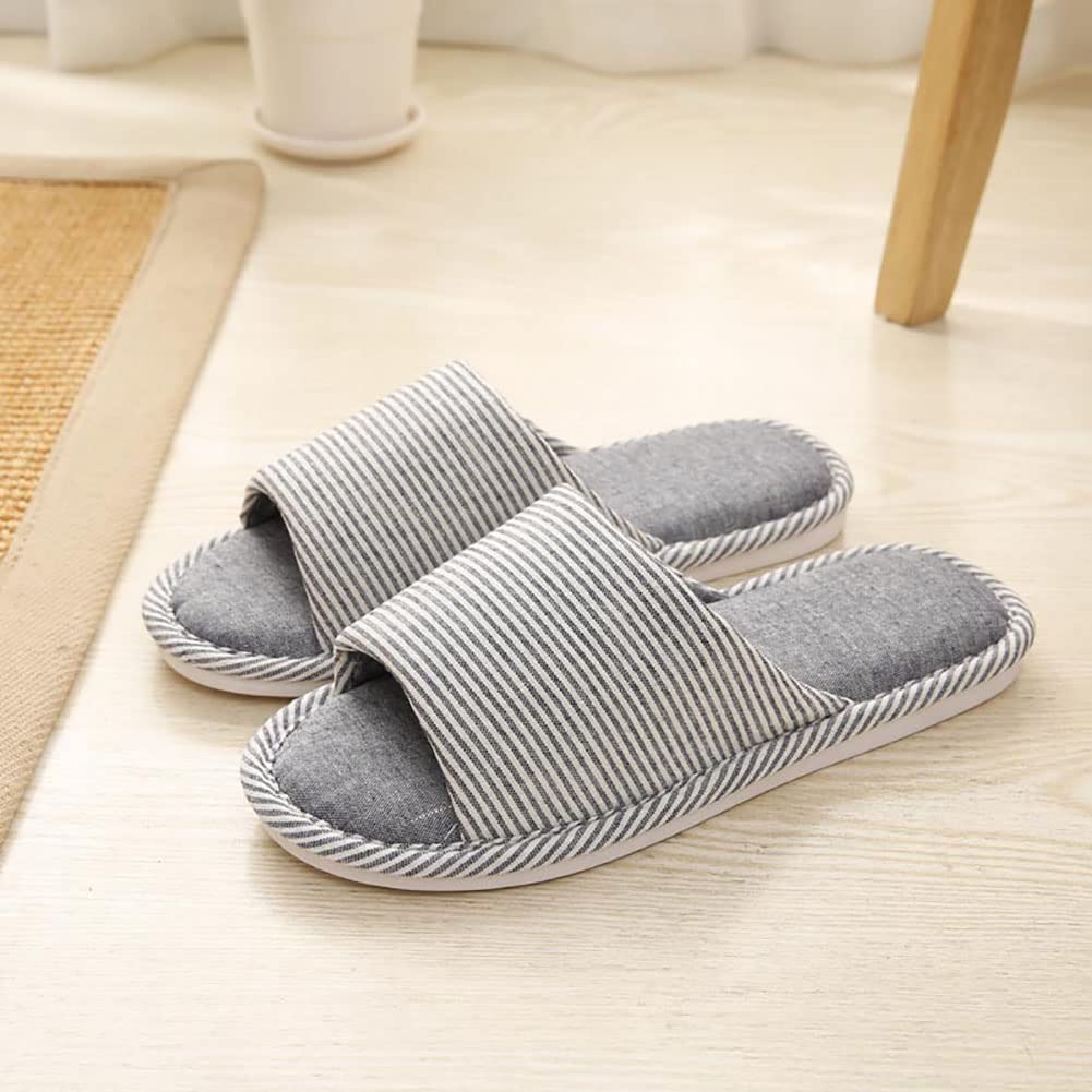 Lot de 4 paires de pantoufles d'hôtel unisexes - Lavables - Antidérapantes - En lin - Pour spa, fête, invités, hôtel et voyages