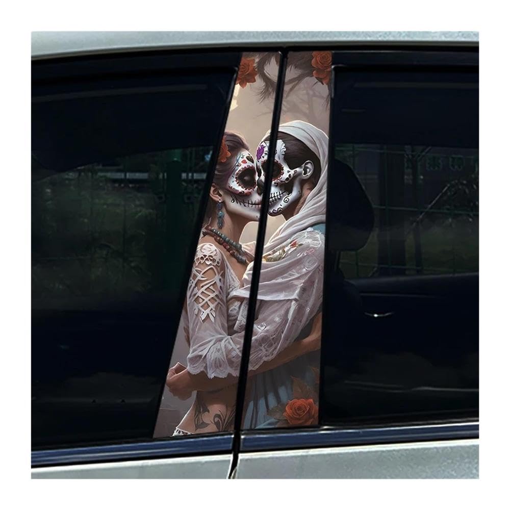 Body Parts 2pcs Skeleton Sugar Skull Lovers Couple CP Car B Pillar Waterproof Sticker Auto Center Column Decals(F)