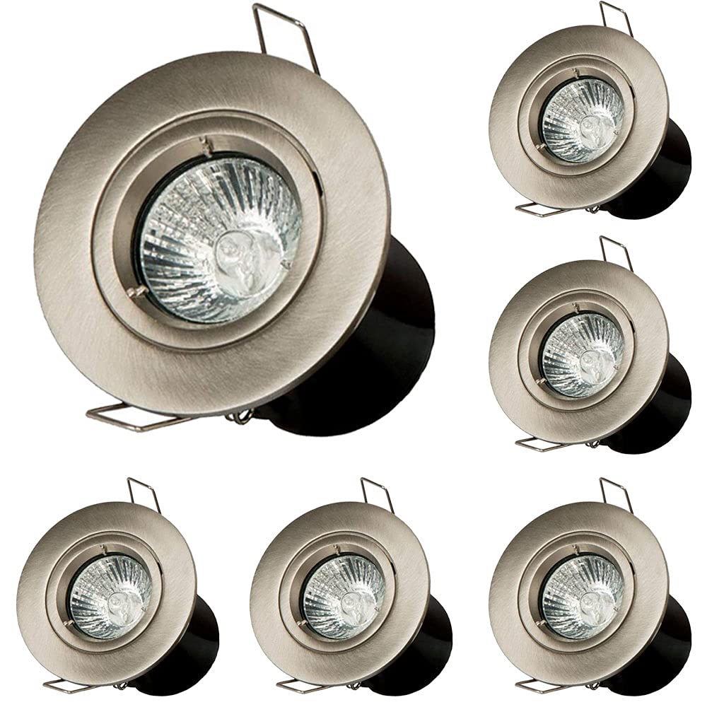Manningham Lighting Brushed Chrome Pack Of 10X Fixed Fire Rated Gu10 Led Downlight Spotlight Recessed Ceiling Light Fitting Cool White