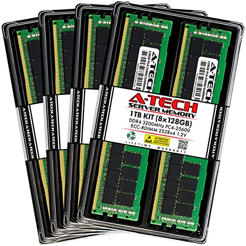 Image of A-Tech 1TB Kit (8x128GB) DDR4 3200MHz PC4-25600 ECC RDIMM 4Rx4 (3DS 2S2Rx4) Quad Rank 1.2V ECC Registered DIMM 288-Pin Server & Workstation RAM Memory Upgrade Modules (A-Tech Enterprise Series)