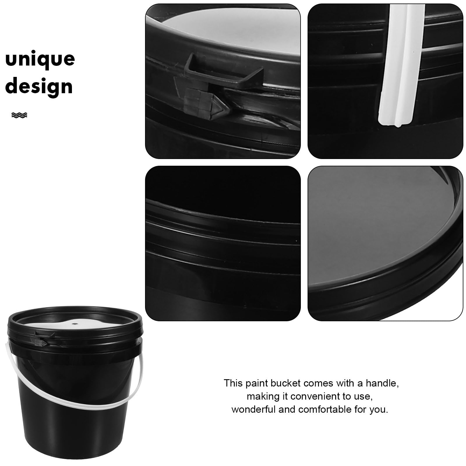 Bucket de Peinture Noir en Plastique Léger avec Poignée, Seau de Peinture avec Couvercle pour Rangement et Usage Quotidien à Domicile, Capacité 2l