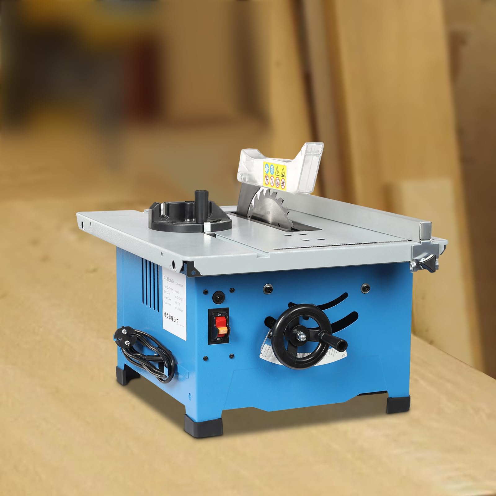Mini sierra de mesa circular de mesa para corte de madera y trabajos de bricolaje, 1400 W, 4200 rpm, con hoja de sierra ajustable, corte de inglete de 0 a 45°, para herramientas de artesanía y