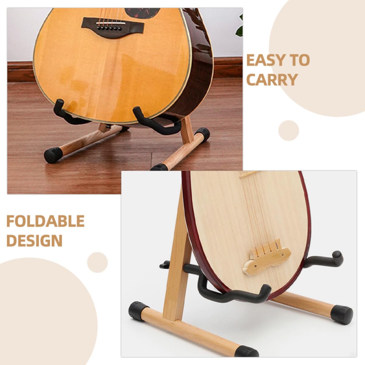 Mikikit Soporte para Guitarra Acústica Madera Marrón Estructura Plegable en Forma , Estable y Resistente para Músicos Ukulele y Violín