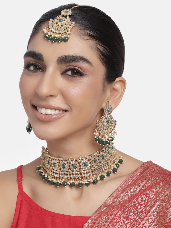 Aheli Faux Pearl Choker Necklace with Earrings Indian Traditional Bollywood Jewelry Set Gift for Women2