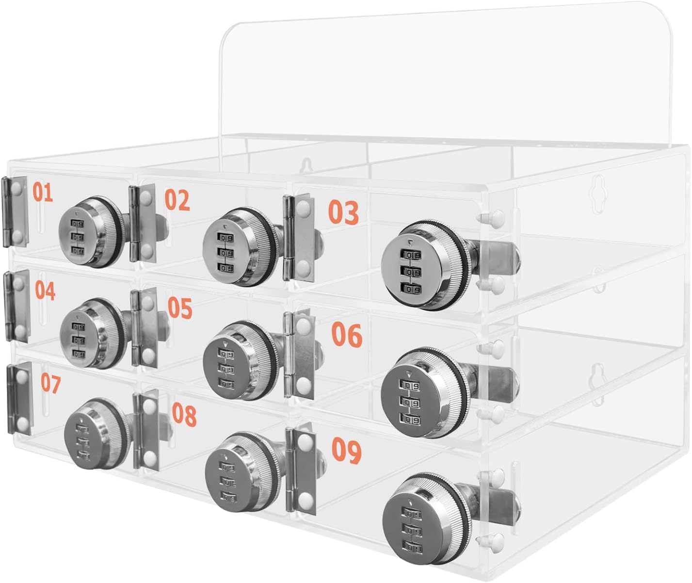 Cell Phone Locker Box,Wall-Mounted Clear Cell Phone Storage Cabinet with Combination Lock,Acrylic Cell Phone Storage Box for Schools Office Gym (9 Slots)