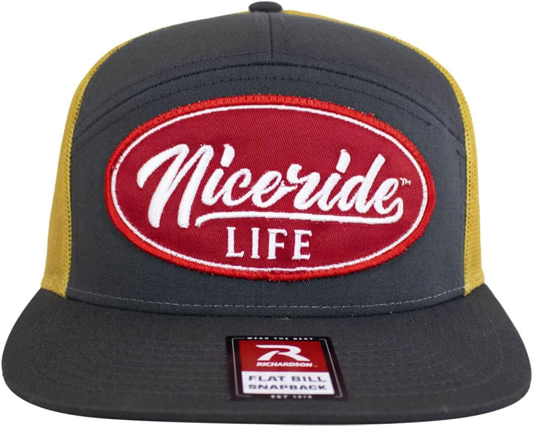 “Horsepower Patch” 7 Panel Unisex Adjustable Flatbill Cap with Embroidered Patch Logo – Mesh Back Hat – One Size