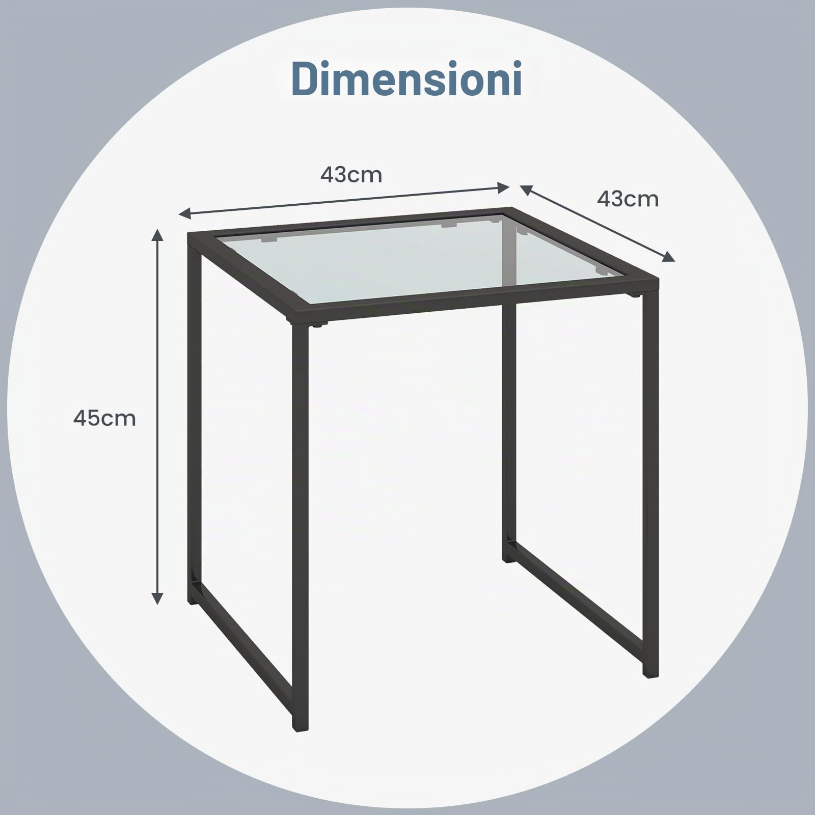 GIANTEX Tavolino quadrato 43 x 43 cm con piano in vetro temperato