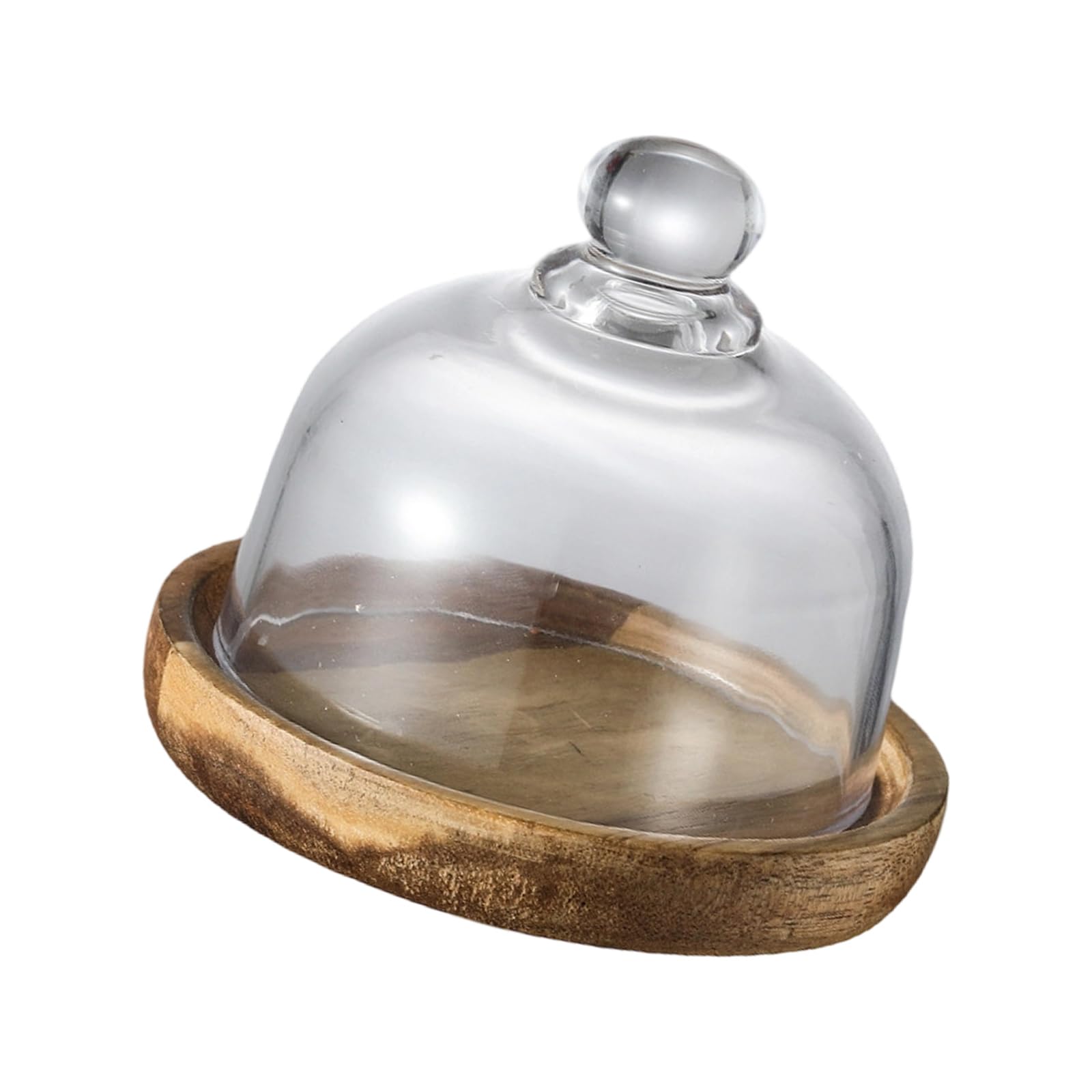 Kaeltsyn Sturdy Wood Base Glass Covered Cake Tray for Secure Snacks Presentation Natural Texture Glass Cake Stand