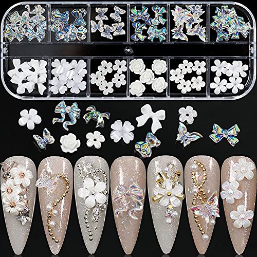 Flower Nail Art Charms 60pcs Nail Glitter Decals Decoration 3D Nail White Flower Mixed Design Acrylic Nail Stud Jewelry Salon Nail Accessories Supplies for Women DIY Manicures Tips Flower Nail Art Charms 60pcs Nail Glitter Decals Decoration 3D Nail White Flower Mixed Design Acrylic Nail Stud Jewelry Salon Nail Accessories Supplies for Women DIY Manicures Tips