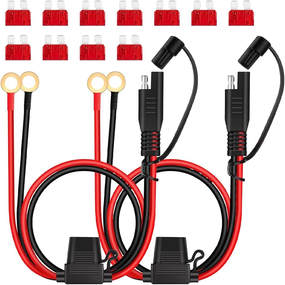 Spina connettore O-ring: questo Cavo Connettore SAE è un cavo ad anello che si avvita alla batteria e fornisce un'interfaccia per il collegamento a un caricabatterie, a una presa CC, ecc. È possibile caricare la batteria senza rimuoverla.