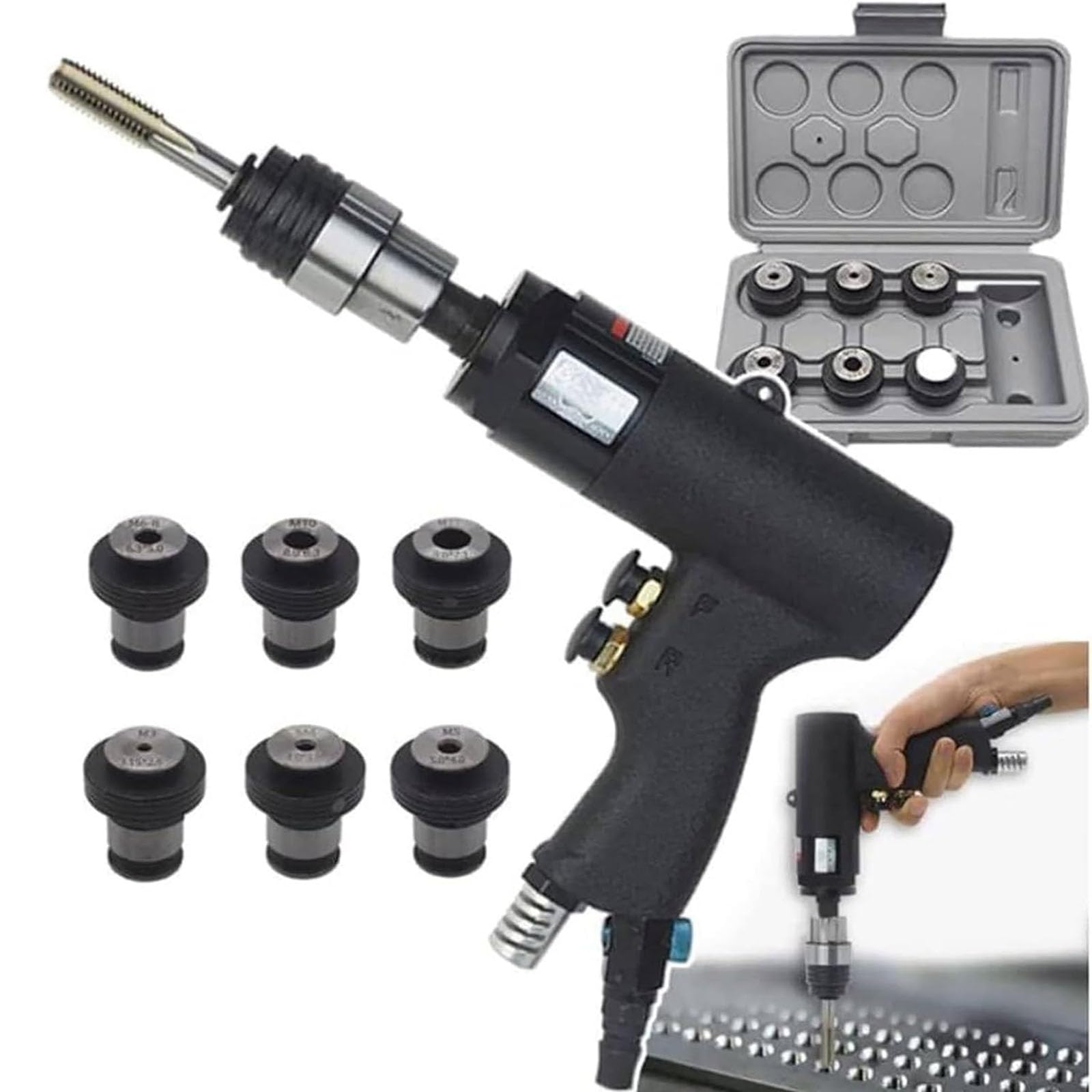 Machine À Tarauder Pneumatique M3-M12, Pistolet À Tarauder Pneumatique Portatif Avec Marche Avant/arrière Et Vitesse Réglable, Outil De Taraudage Pour Acier, Fer, Aluminium, Cuivre Et Plastique