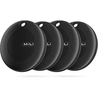 MiLi MiTag Android Smart Tag Key Finder KeyFinder Compatible with Google Find My Device App Android Only Bluetooth Key Finder for Luggage / Bags / Suitcase / Wallet Black Pack of 4